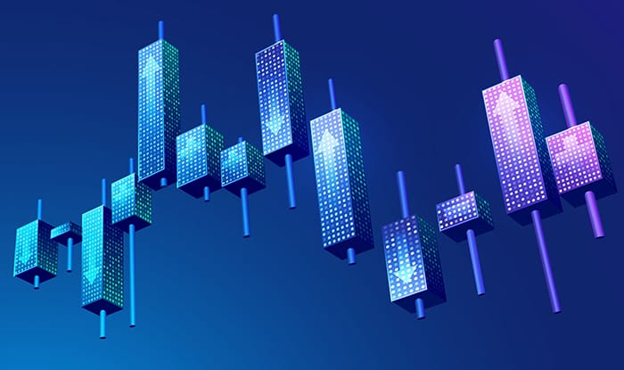 Candlestick pattern concept price movement arrows up and down