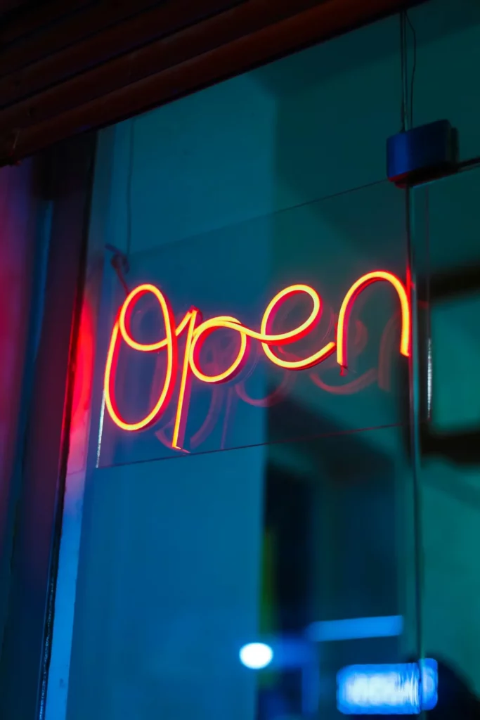 Neon open business sign