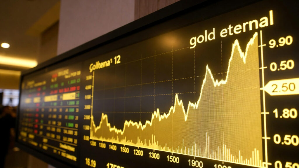An artistic chart representing Maven Trading Gold Eternal. Gold up trending chart.